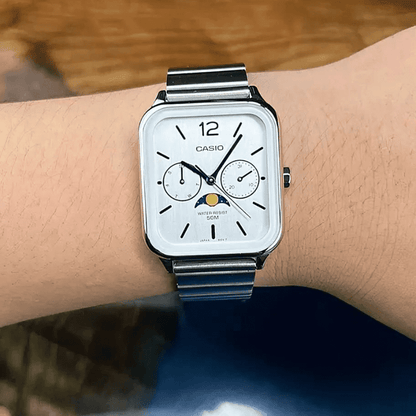 Reloj Lunar de 36 mm con esfera blanca - Resistente al agua | Acero inoxidable